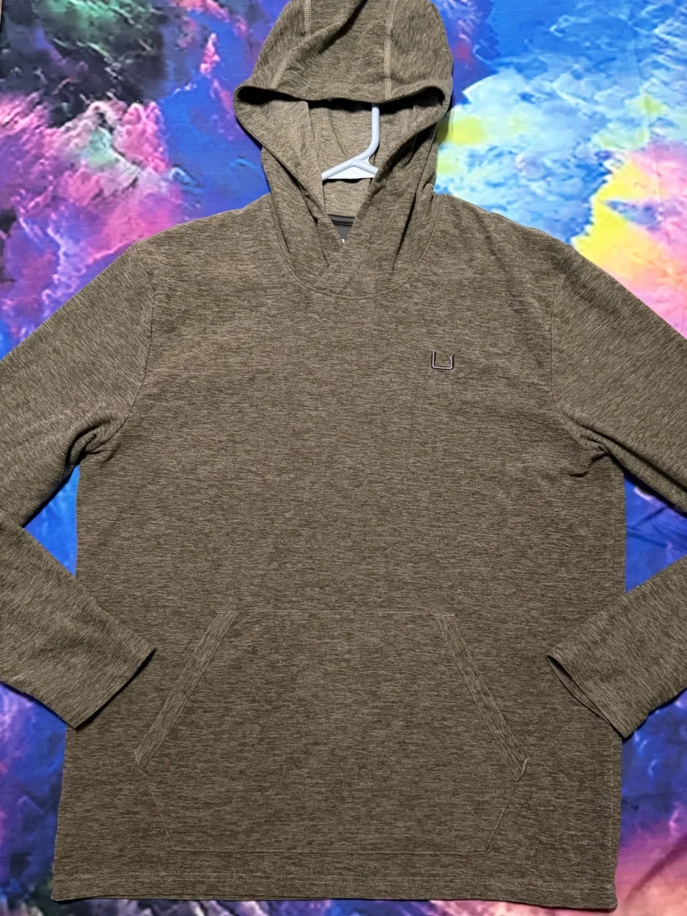 Huk Leeward Olive Green  Lightweight Fleece Pullover Hoodie - Picture 2 of 11